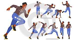 Set of Young Man Runner Athlete Character Displays Fluidity, Determination, And Strength In His Dynamic Poses