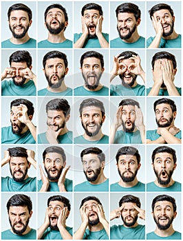 Set of young man`s portraits with different emotions