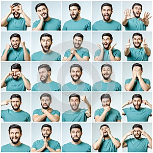 Set of young man`s portraits with different emotions