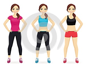 Set of young woman in different sportswear