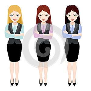 Set of young women in elegant office clothes isolated on background