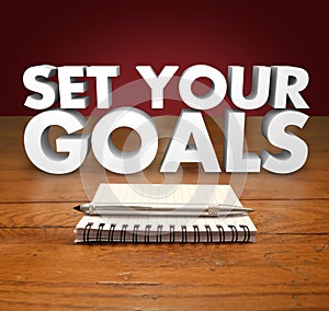 Set Your Goals 3d Words Notepad Pen