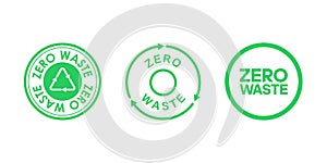 Set of zero waste circle logos. Zero waste icons with the Mobius strip and recycling circle. Ecology and environment