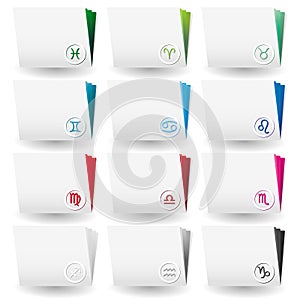 Set of zodiac icon file folders with zodiac signs on top