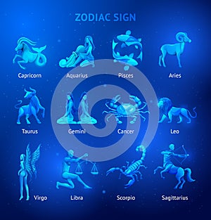 Set of Zodiac sign icons. Vector illustrations