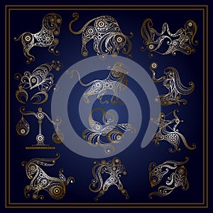 Set of zodiac signs in floral style 1