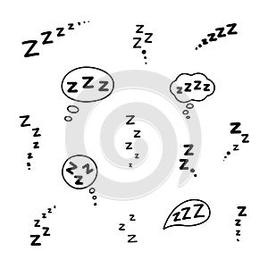 Set of zzz sleep icon. Hand drawn zzzz in speech bubble photo