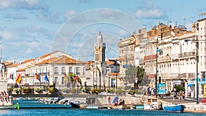 SETE, FRANCE - SEPTEMBER 10, 2017: View of the royal canal in Sete. Copy space for text.