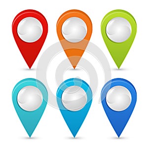 Seth colorful map pointers. Map pointers 3d icons. Vector image isolated on a white background.