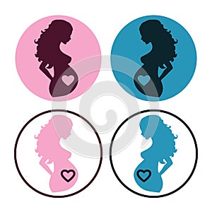 Seth is pregnant. Silhouettes and outlines of pregnant women with a heart in their stomach, symbolizing motherhood.