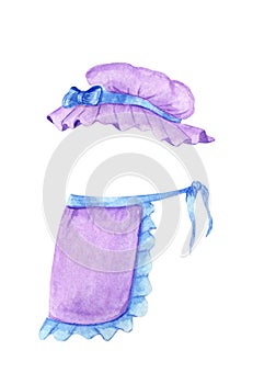 Seth purple bonnet and apron with blue trim