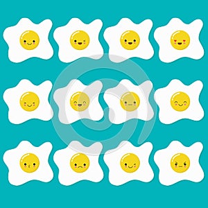 Seth scrambled eggs with emotions. Children s funny clipart. Vector illustration in cartoon style