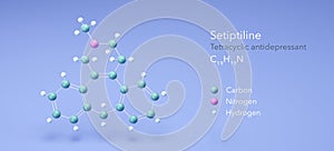 setiptiline molecule, molecular structures, teciptiline, 3d model, Structural Chemical Formula and Atoms with Color Coding