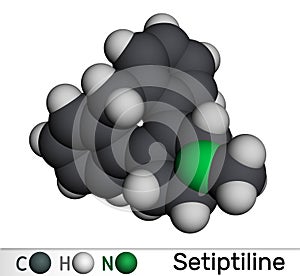 Setiptiline molecule. It is tetracyclic antidepressant TeCA. Molecular model. 3D rendering