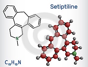 Setiptiline molecule. It is tetracyclic antidepressant TeCA. Structural chemical formula and molecule model