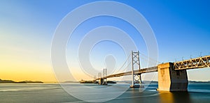 Seto-Ohashi Bridge panorama during sunset, Japan