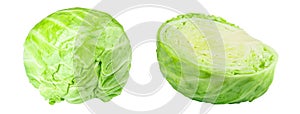 Sets cabbage. Ripe young green cabbage isolated on white background close up. File contains clipping path