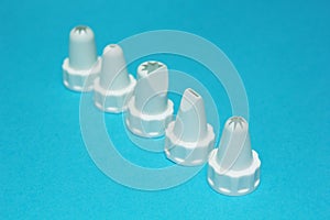 Sets of cream piping nozzles for Cream injector cooking bag on blue background