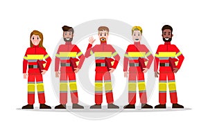 Sets of Firefighting team. flat Fireman character design. vector