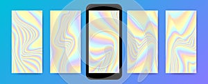 Sets of fluid holography screensavers templates for mobile.