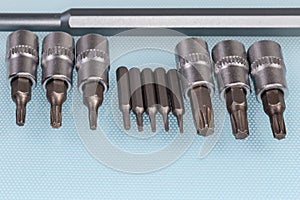 Sets of interchangeable torx bits for screwdriver and mini screwdriver