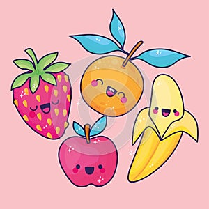 Sets of kawaii fruits icons