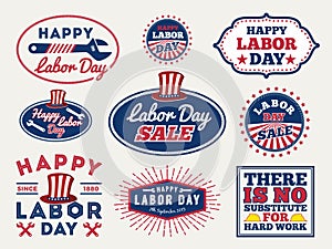 Sets of Labor day badge and labels retro design.