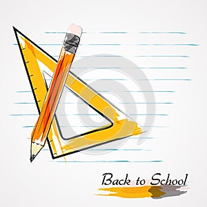 Setsquare ruler and pencil