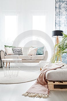 Settee in bright living room