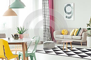 Settee in cozy apartment interior