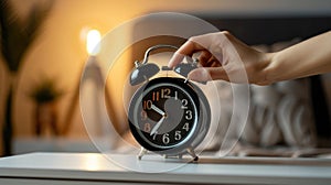 Setting Alarm Clock on Nightstand Evening.AI generated image