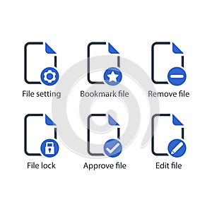 setting, Bookmark, Remove, lock, Approve, Edit, file icon