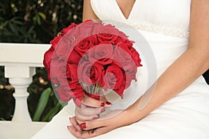 Setting Bride Red Bouquet White Gown