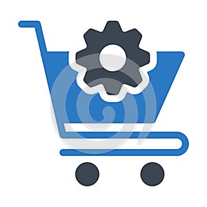 Setting cart glyph color flat vector icon