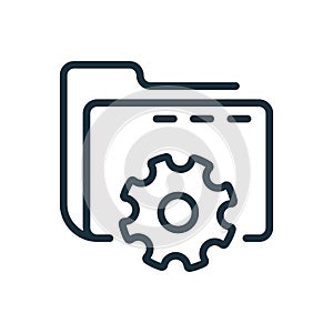 Setting of Data Folder Line Icon. Computer Folder with Gear Linear Icon. Options and Configuration of File or Document