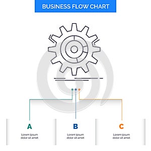 setting, data, management, process, progress Business Flow Chart Design with 3 Steps. Line Icon For Presentation Background