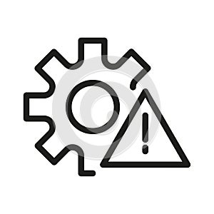 Setting error icon. Configuration warning symbol. System problem Vector alert. Gear maintenance issue.