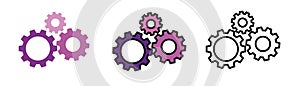 Setting gears icon. Line, glyph and filled outline colorful version, clock gear outline and filled vector sign.