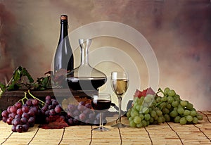 Setting with grape and wine