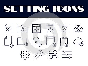 Setting Icons Set Vector. Setting Line Icons illustration. Setting Gears Icon