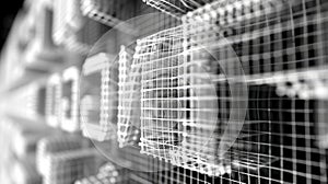 Abstract Metallic Cube Structure in a Minimalistic Setting with grid pattern and 3D design elements. AIG53M