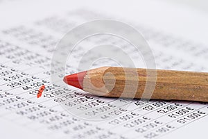 Setting the red pencil on a financial planning sheet Euro figures