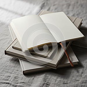 Setting seems calm and minimalist, suggesting a space for writing or contempl