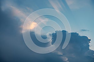 Setting sun in cloudy sky