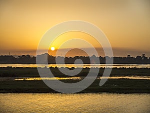 Setting Sun over River Nile on a Nile Cruise, Egypt