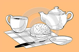 Setting the table for Breakfast of three items and a bun
