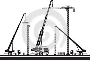 Setting up a crane on construction site