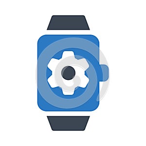 Setting wrist watch glyph color flat vector icon