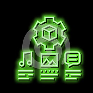 settings of audio, image and test ugc neon glow icon illustration