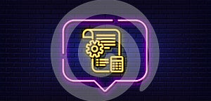 Settings blueprint line icon. Engineering cogwheel tool sign. Neon light speech bubble. Vector